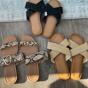 Lot of Old Navy women's Sandals - Black, Snake Print, Tan